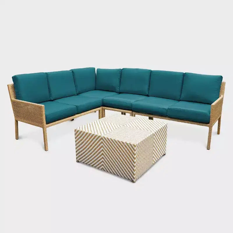 Leisure Made Riviera 5pc Wicker Sectional in Peacock Fabric