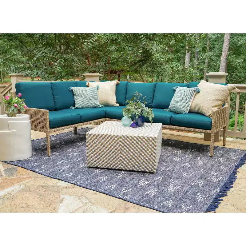 Canapé d'angle en osier 5 pièces Leisure Made Riviera, tissu Peacock