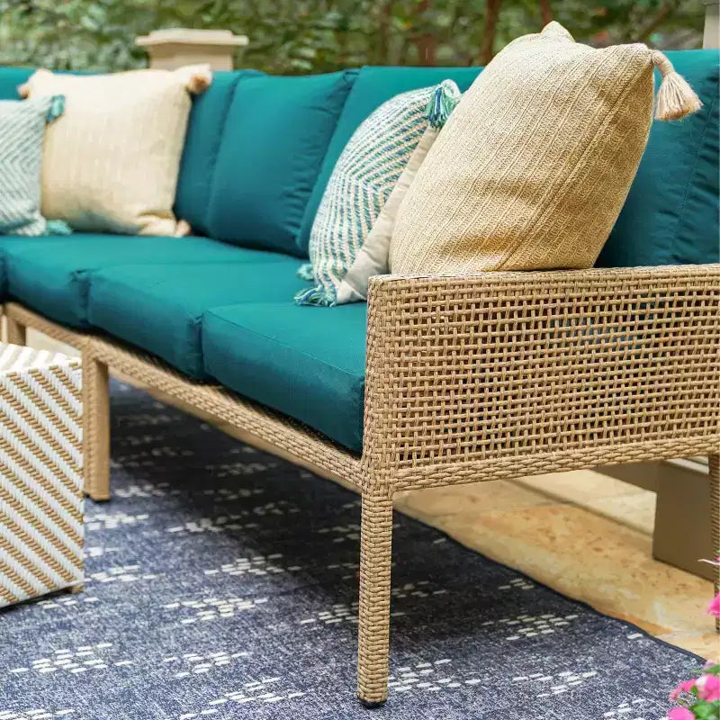 Canapé d'angle en osier 5 pièces Leisure Made Riviera, tissu Peacock