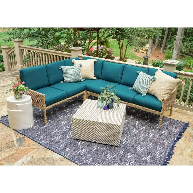 Canapé d'angle en osier 5 pièces Leisure Made Riviera, tissu Peacock