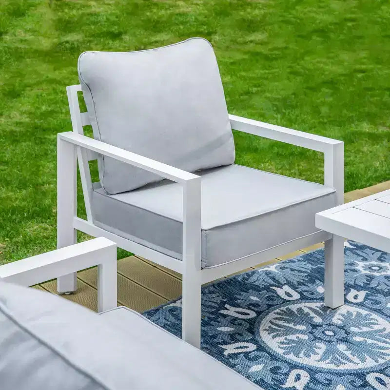 Ensemble de 6 pièces Captiva Designs, Foyer d'extérieur moderne en aluminium avec fauteuils et poufs
