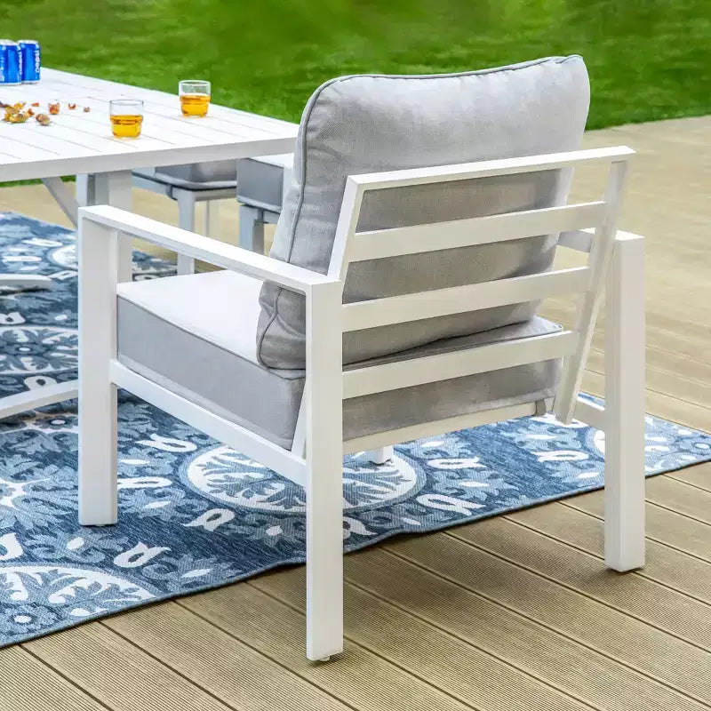 Ensemble de 6 pièces Captiva Designs, Foyer d'extérieur moderne en aluminium avec fauteuils et poufs