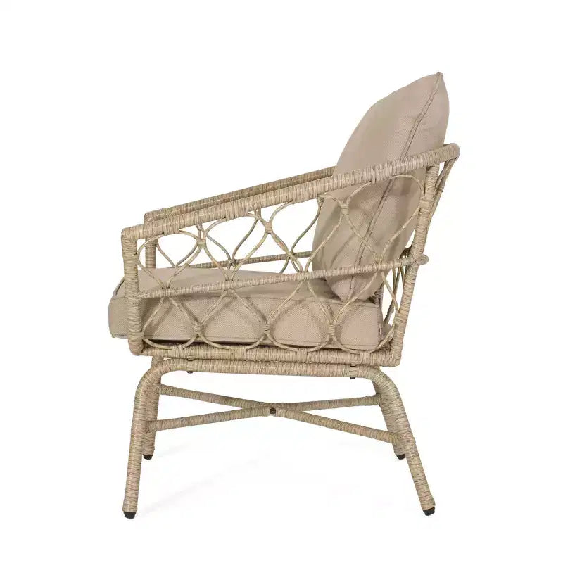 Ensemble de conversation d'extérieur 3 pièces en osier Bruce avec coussins marron clair/beige - Christopher Knight Home: Rotin synthétique, résistant aux UV et aux intempéries