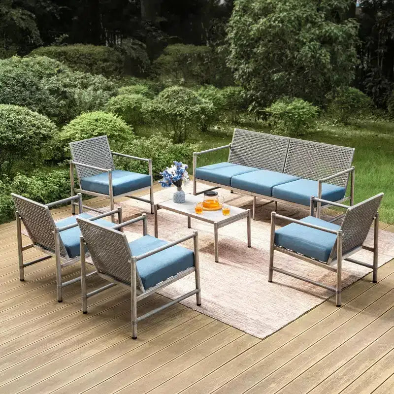 Captiva Designs Salon de conversation 6 pièces de patio en acier et rotin avec table basse