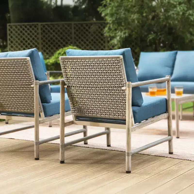 Captiva Designs Salon de conversation 6 pièces de patio en acier et rotin avec table basse