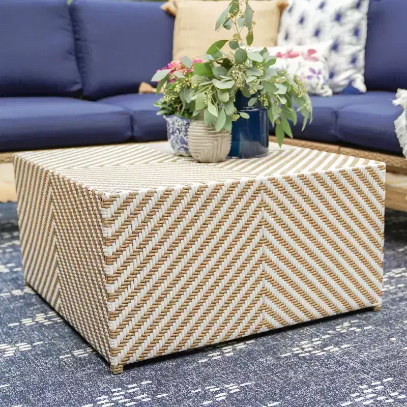 Ensemble sectionnel en osier 5 pièces Leisure Made Riviera avec tissu bleu marine