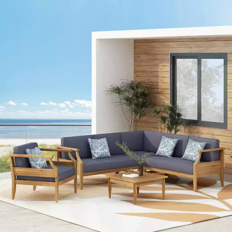 Ensemble de 5 meubles de jardin modulaires Aston en bois d'acacia d'inspiration moderne du milieu du siècle avec fauteuil de club, couleur teck/gris foncé - Christopher Knight Home