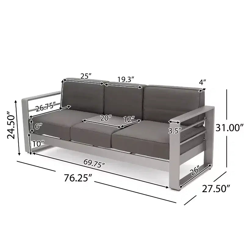 Christopher Knight Home Eleanor Ensemble de conversation extérieur 8 places en aluminium avec coussins, Kaki/Argent