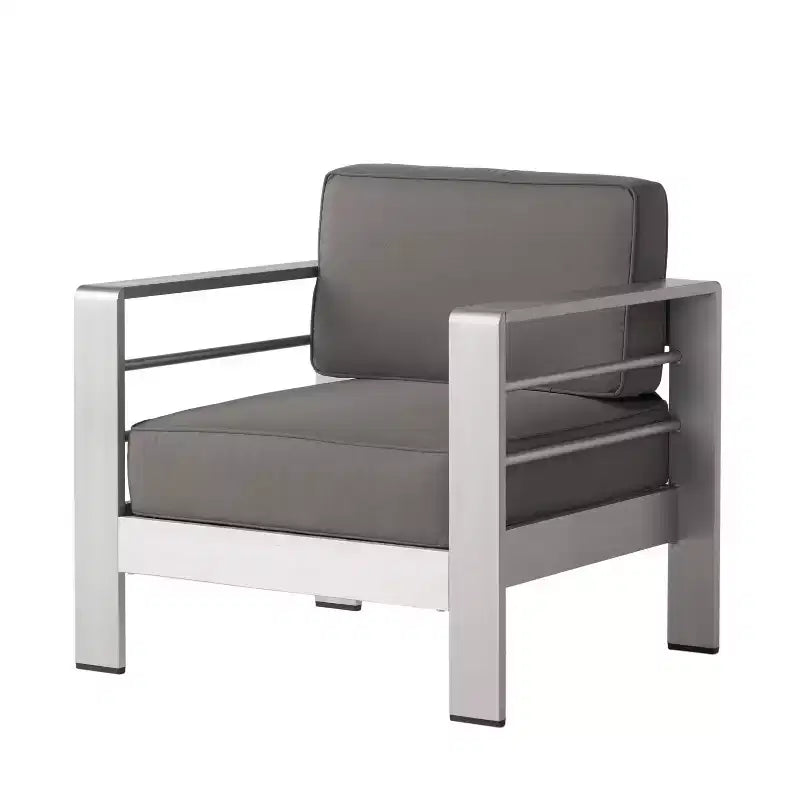 Christopher Knight Home Eleanor Ensemble de conversation extérieur 8 places en aluminium avec coussins, Kaki/Argent