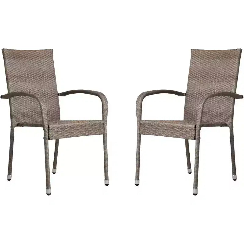 Aspect Living Morgan Outdoor Wicker Stacking Hand Woven All Weather Steel Powder Coated Frame Lightweight Porch Backyard Garden Balcony - Set of 2