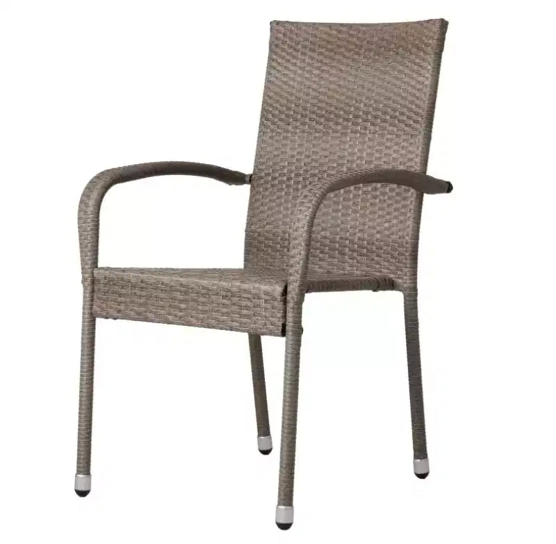 Aspect Living Morgan - Lot de 2 chaises d'extérieur empilables en osier tressé à la main, tout temps, cadre en acier enduit de poudre, légères, pour véranda, jardin, balcon.