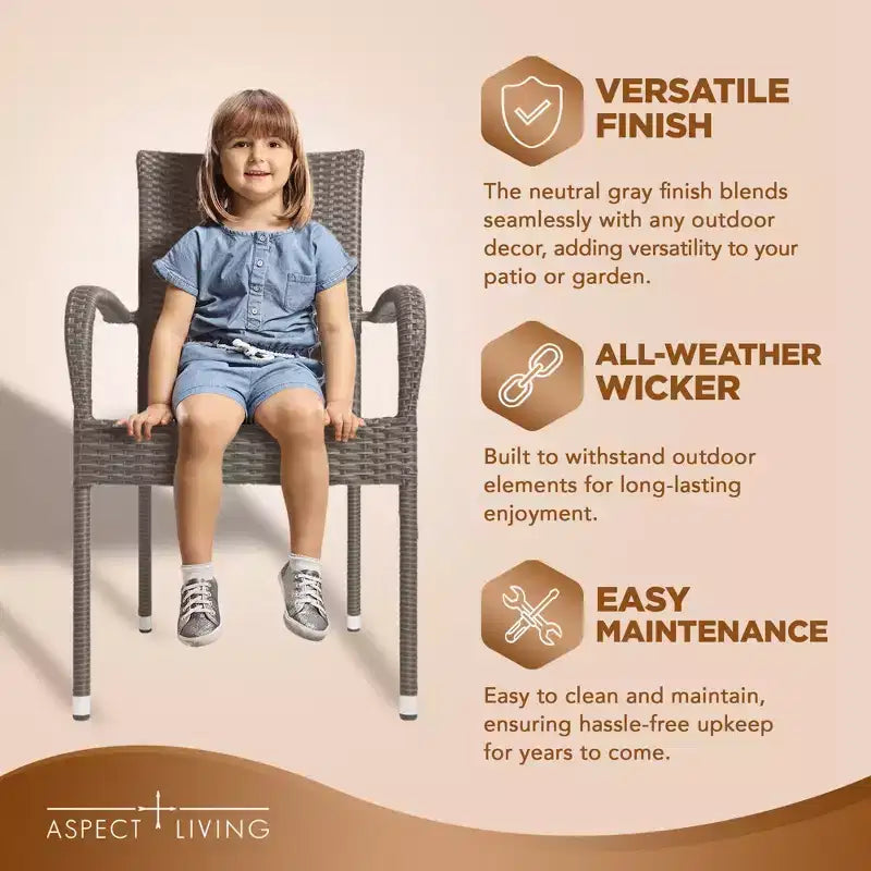Aspect Living Morgan - Lot de 2 chaises d'extérieur empilables en osier tressé à la main, tout temps, cadre en acier enduit de poudre, légères, pour véranda, jardin, balcon.