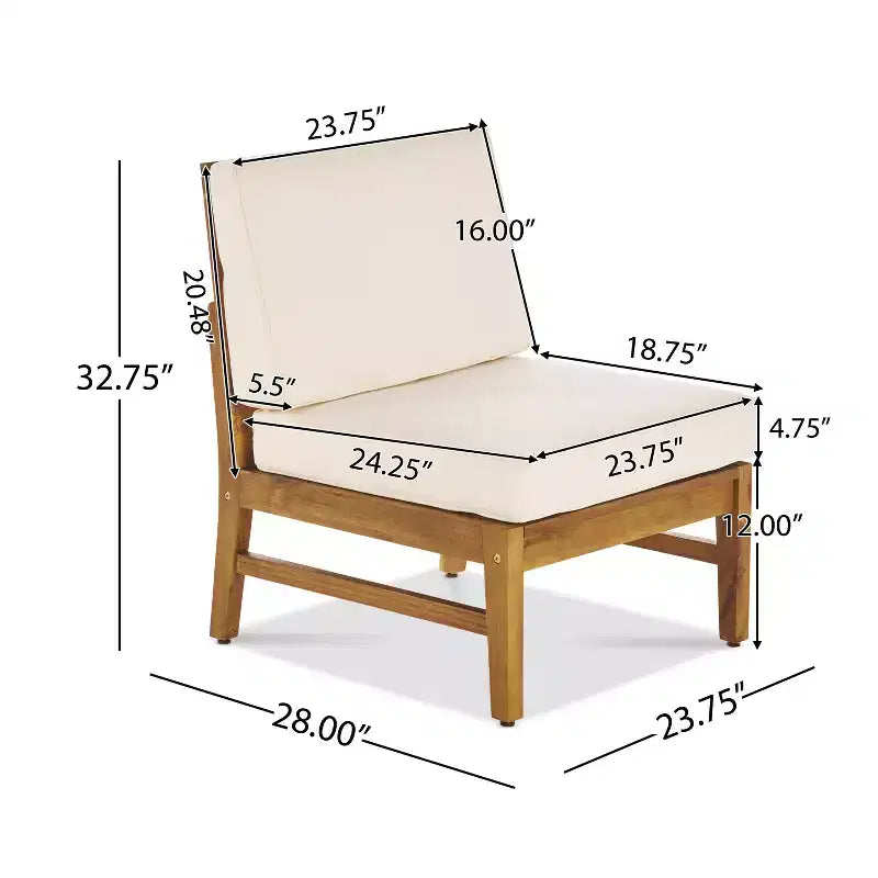 GDFStudio Abena Ensemble de conversation d'extérieur 6 places avec canapé sectionnel et fauteuil club en bois d'acacia et coussins