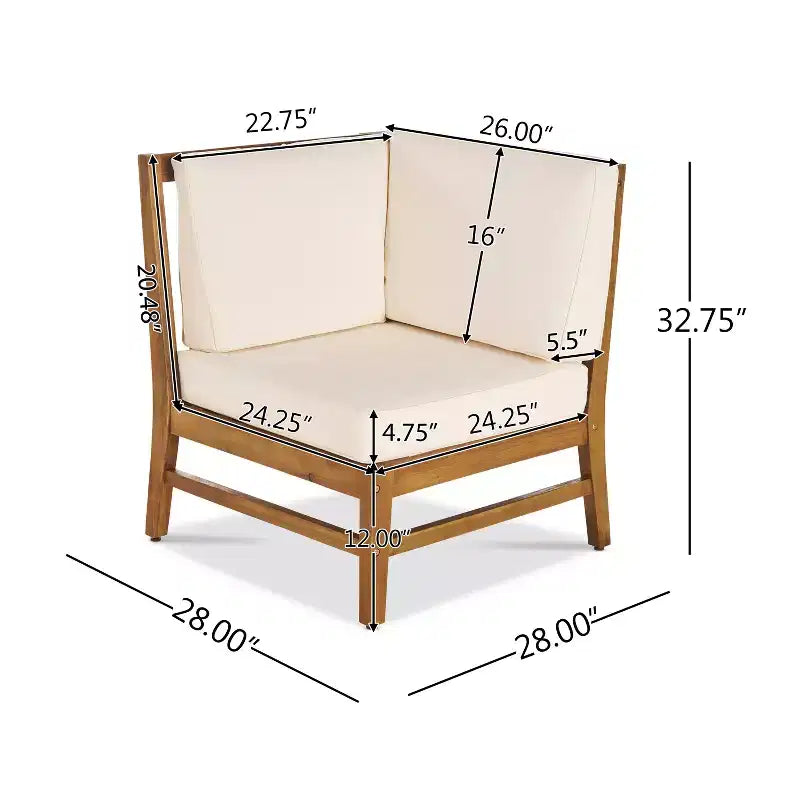 GDFStudio Abena Ensemble de conversation d'extérieur 6 places avec canapé sectionnel et fauteuil club en bois d'acacia et coussins