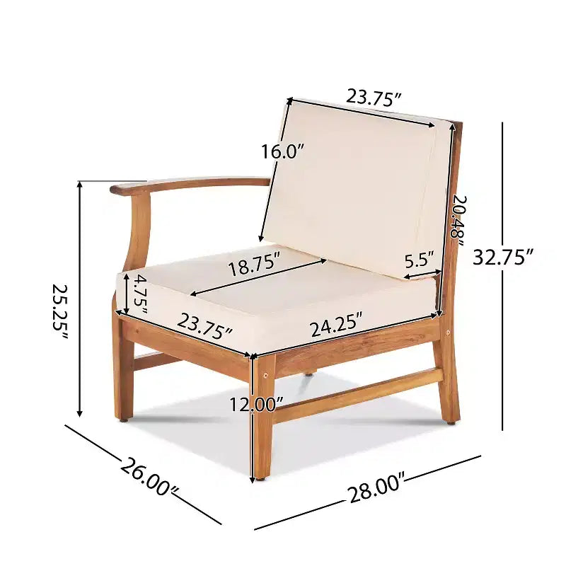 GDFStudio Abena Ensemble de conversation d'extérieur 6 places avec canapé sectionnel et fauteuil club en bois d'acacia et coussins