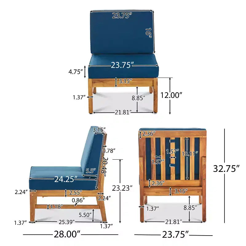 GDFStudio Abena Ensemble de conversation d'extérieur 6 places avec canapé sectionnel et fauteuil club en bois d'acacia et coussins