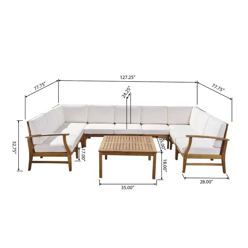 GDFStudio Abena - Canapé d'angle d'extérieur 9 places en acacia avec coussins
