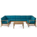 GDFStudio Abena Outdoor Acacia Wood 9 Seater Sectional Sofa Chat Set with Cushions