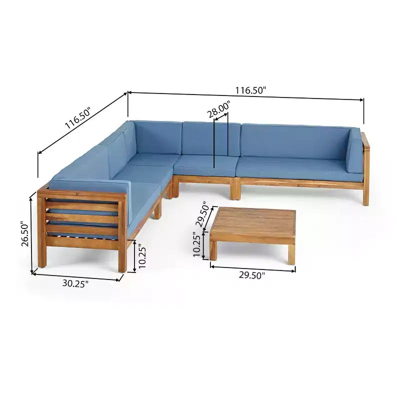 Christopher Knight Home Cascada, canapé sectionnel d'extérieur en bois d'acacia 7 places avec coussins