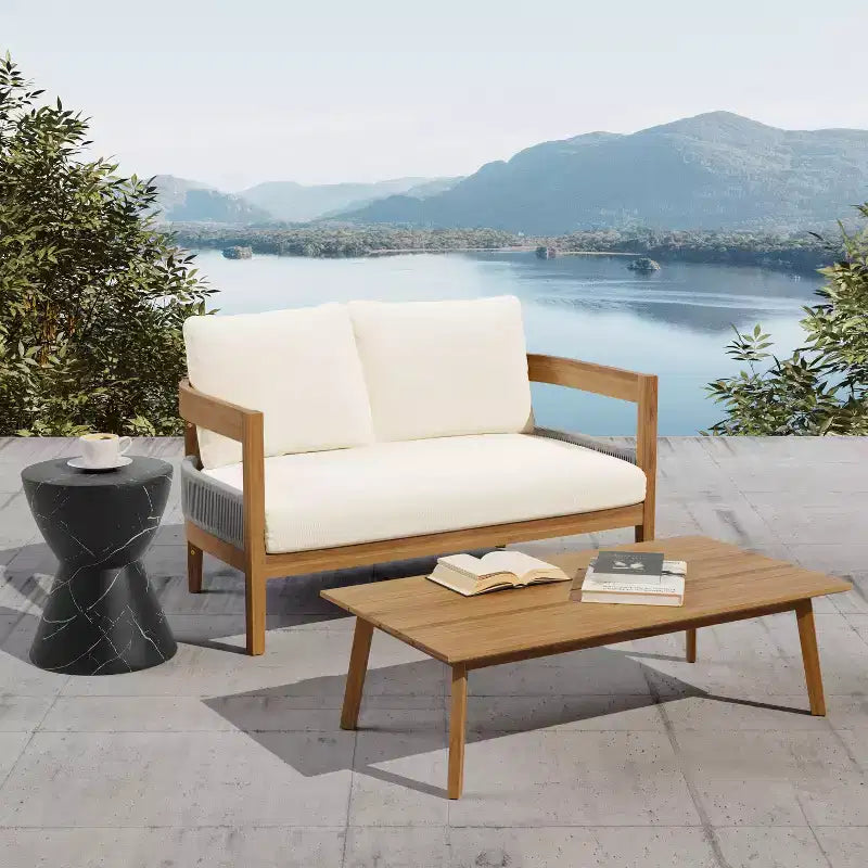 Christopher Knight Home Fawn, ensemble causeuse et table d'extérieur modernes en bois d'acacia, beige/teck