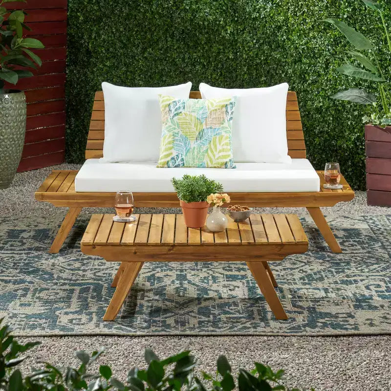 Ensemble causeuse et table basse d'extérieur en bois d'acacia Sedona de Christopher Knight Home avec coussin