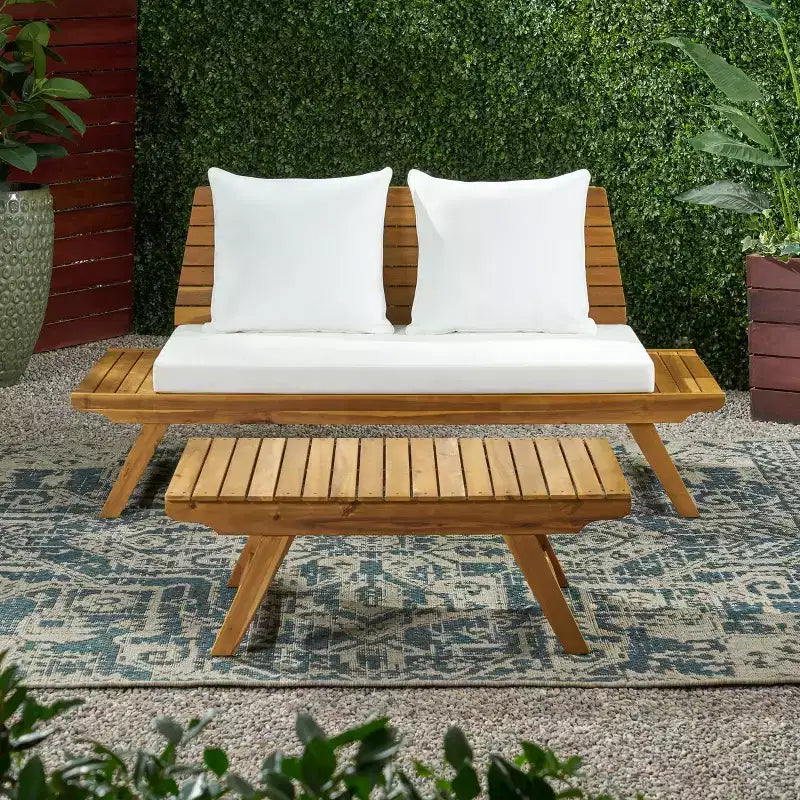 Ensemble causeuse et table basse d'extérieur en bois d'acacia Sedona de Christopher Knight Home avec coussin
