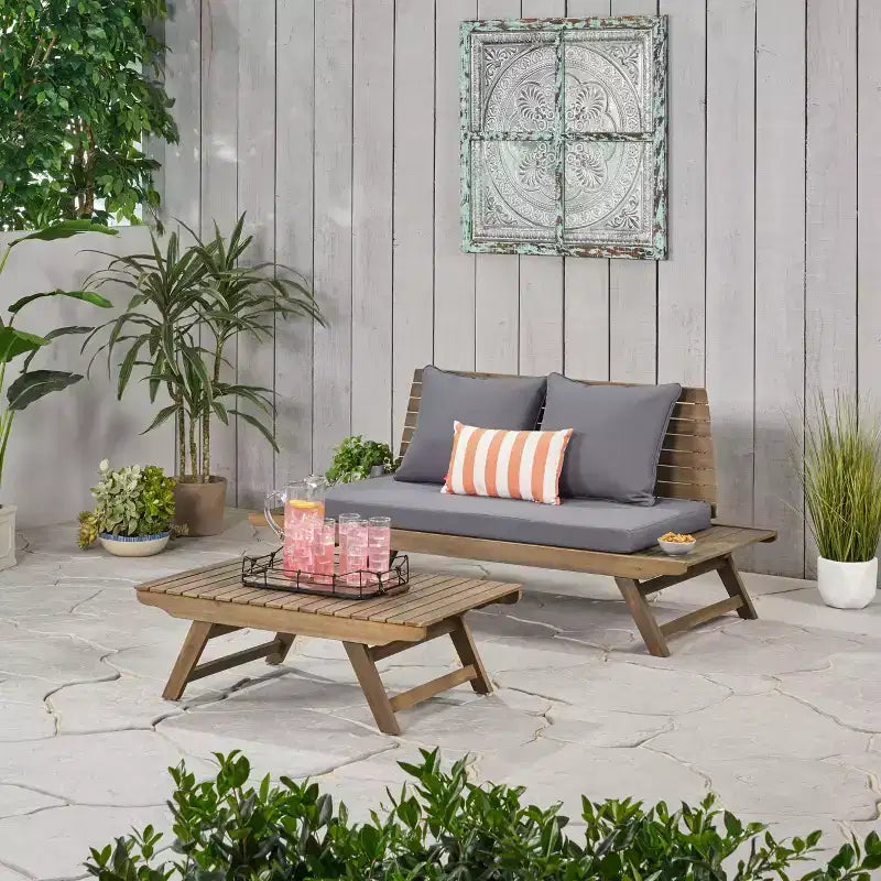 Ensemble causeuse et table basse d'extérieur en bois d'acacia Sedona de Christopher Knight Home avec coussin