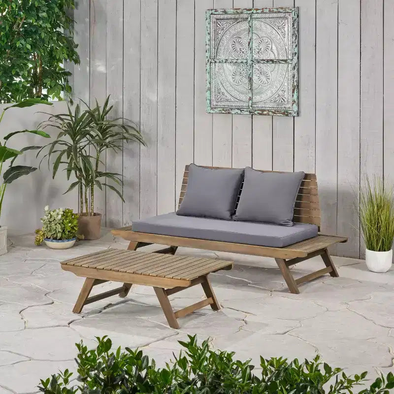 Ensemble causeuse et table basse d'extérieur en bois d'acacia Sedona de Christopher Knight Home avec coussin