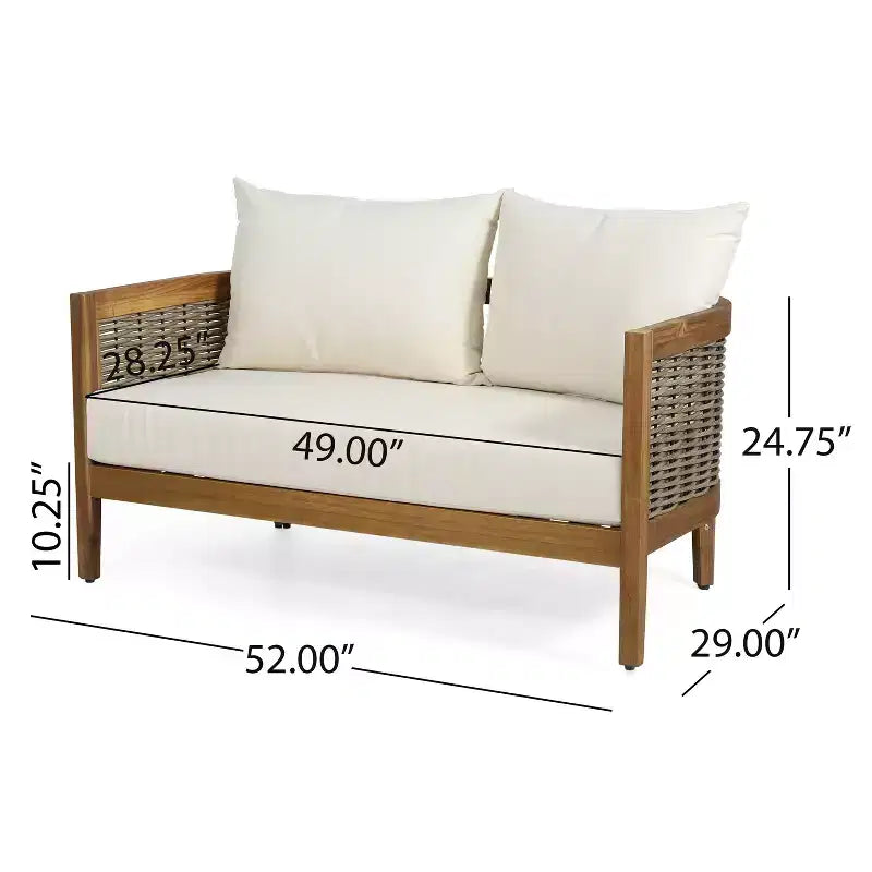 Christopher Knight Home Burchett Ensemble de conversation 2 pièces en bois d'acacia et osier pour terrasse avec coussins