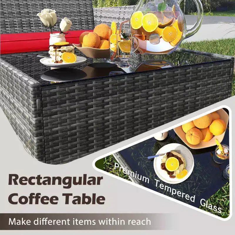Ensemble de meubles de patio Costway 4 pièces avec coussins lavables et table basse en verre trempé gris