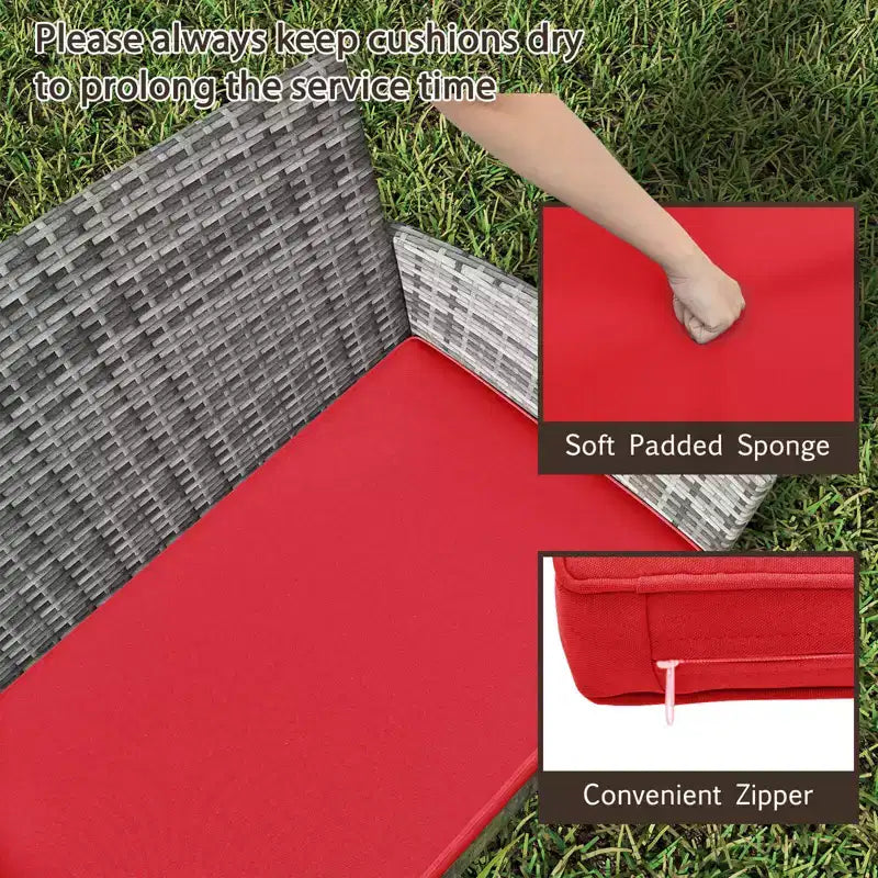 Ensemble de meubles de patio Costway 4 pièces avec coussins lavables et table basse en verre trempé gris