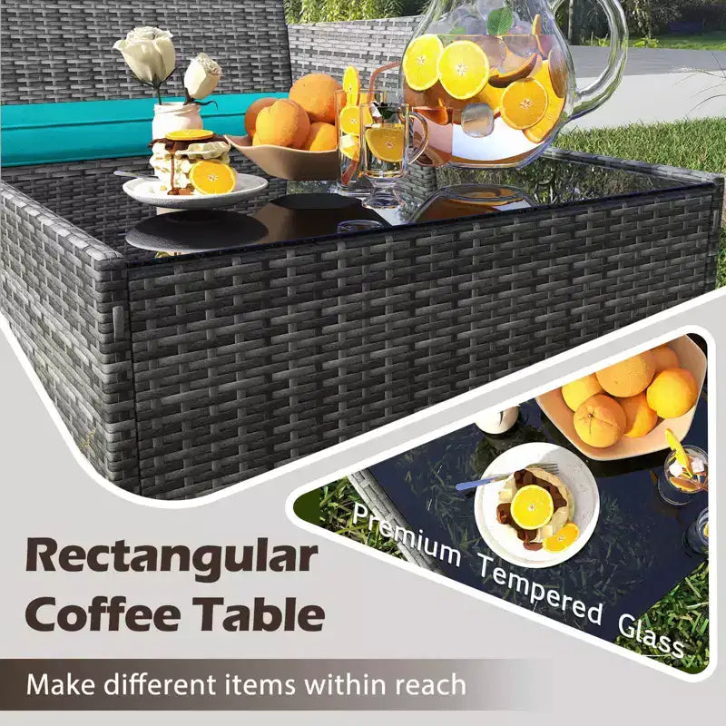 Ensemble de meubles de patio Costway 4 pièces avec coussins lavables et table basse en verre trempé gris