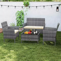 Costway 4 PCS Patio Furniture Set with Washable Cushions and Tempered Glass Coffee Table Gray