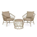 GDFStudio Colmar Outdoor Wicker 3 Piece Chat Set with Cushions, Light Brown/Beige