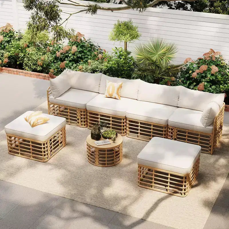 Whisen Weather-Resistant Rattan Outdoor Sectional Sofa Set Patio Couch Set with Thick Cushions and Pillows, Freely Combined Conversation Sets