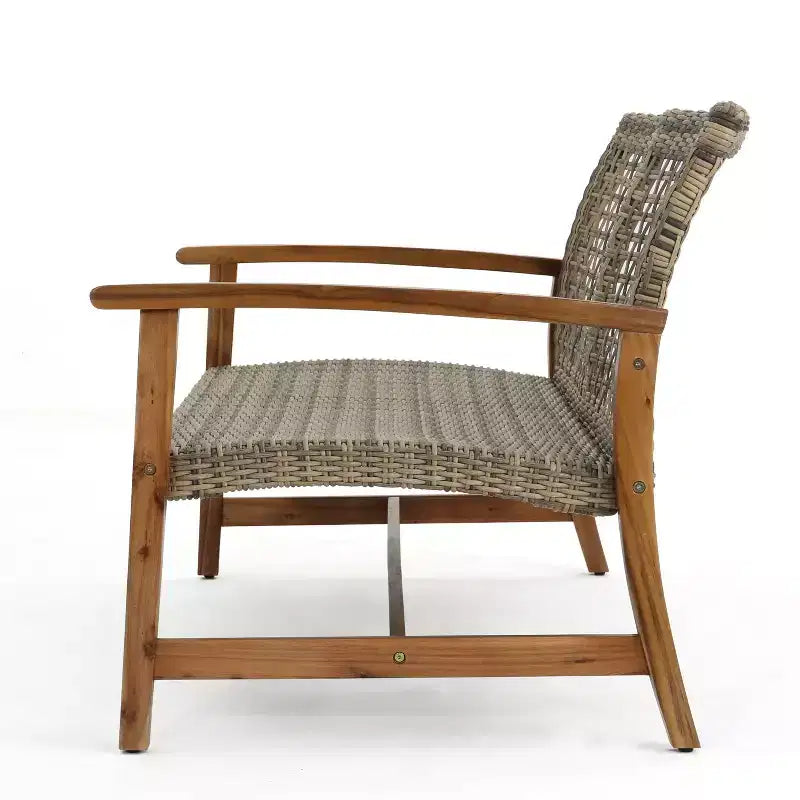 Christopher Knight Home Augusta Ensemble de conversation 4 places d'extérieur en bois d'acacia et osier avec foyer