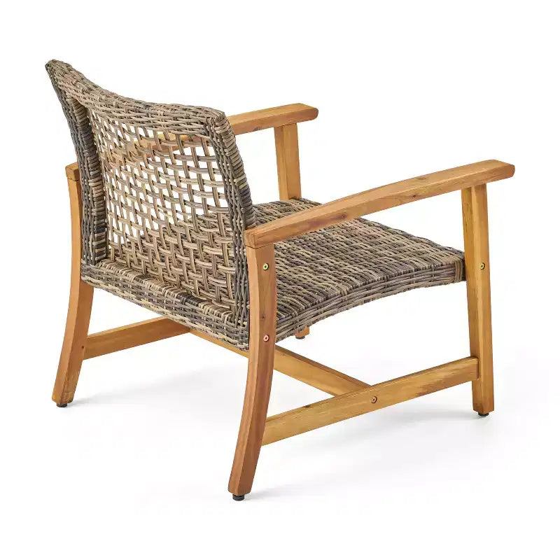 Christopher Knight Home Augusta Ensemble de conversation 4 places d'extérieur en bois d'acacia et osier avec foyer