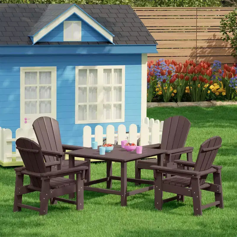 WestinTrends Malibu Ensemble de salle à manger d'extérieur carré 5 pièces en PEHD pour enfants avec table et chaises