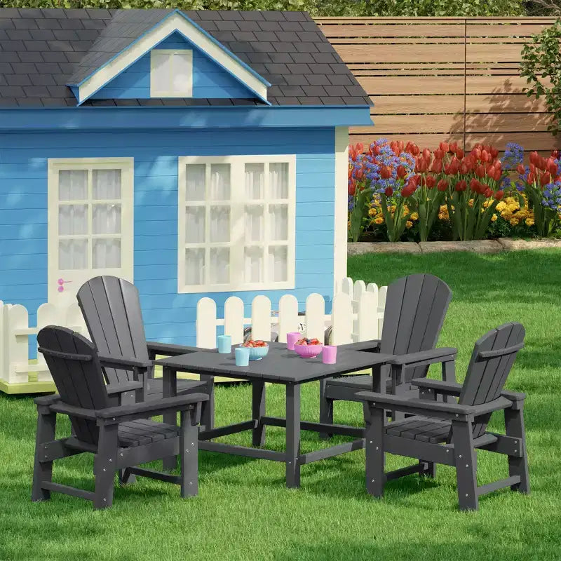 WestinTrends Malibu Ensemble de salle à manger d'extérieur carré 5 pièces en PEHD pour enfants avec table et chaises