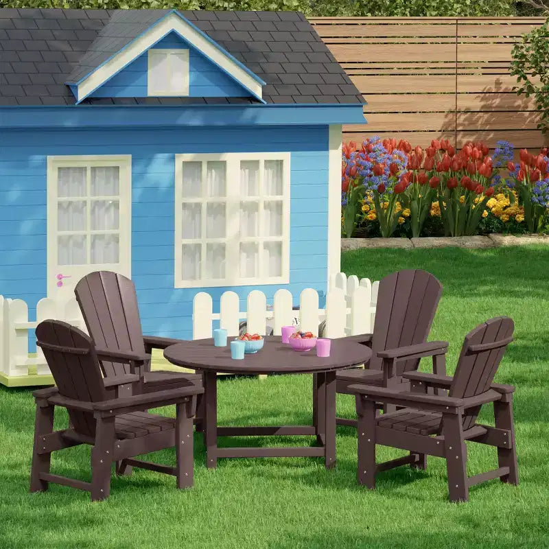 Ensemble table et chaises de salle à manger rondes 5 pièces pour enfant WestinTrends Malibu en PEHD pour l'extérieur