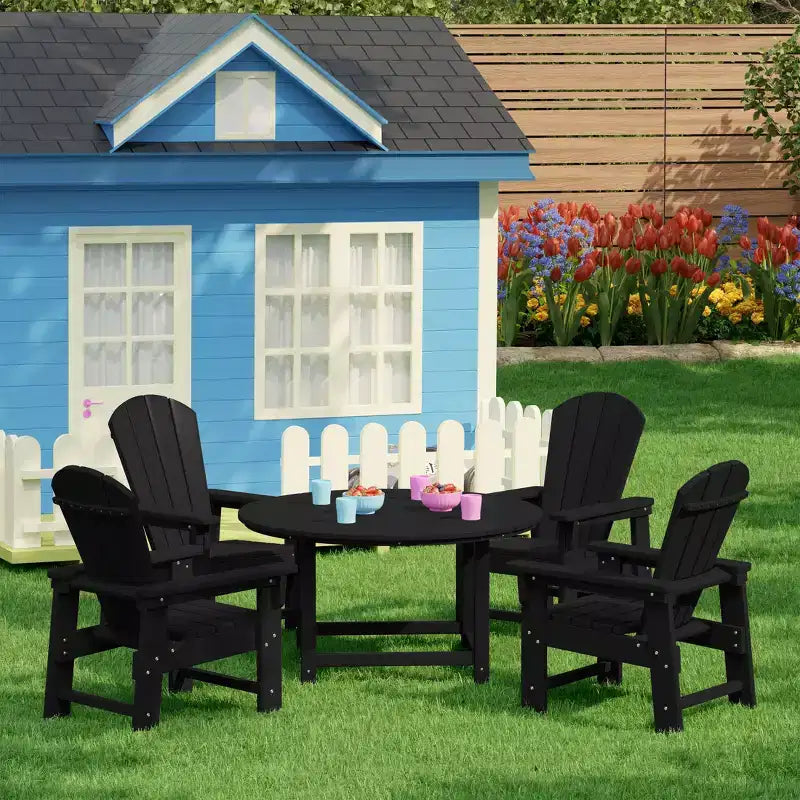 Ensemble table et chaises de salle à manger rondes 5 pièces pour enfant WestinTrends Malibu en PEHD pour l'extérieur