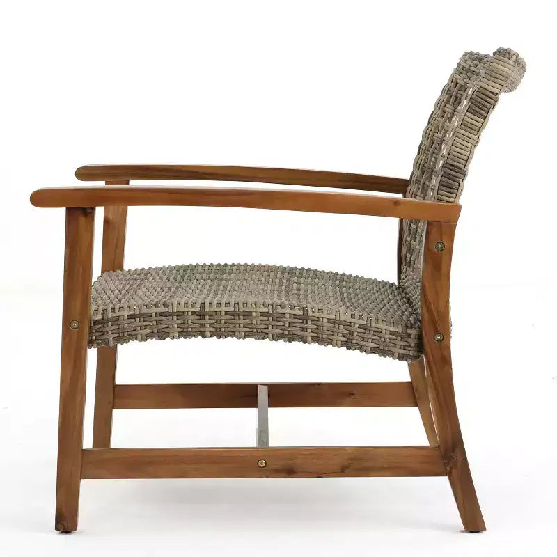 Christopher Knight Home Augusta Ensemble de 5 pièces pour extérieur en bois d'acacia et osier avec fauteuils de club et foyer