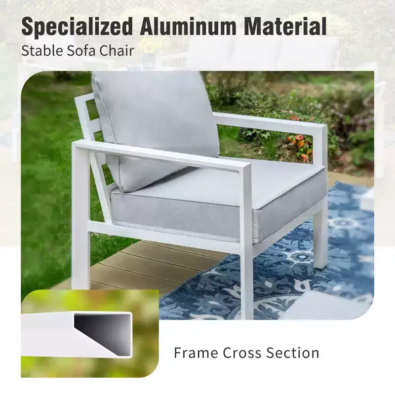 Captiva Designs – Ensemble de mobilier de jardin 6 pièces en aluminium avec foyer et pouf