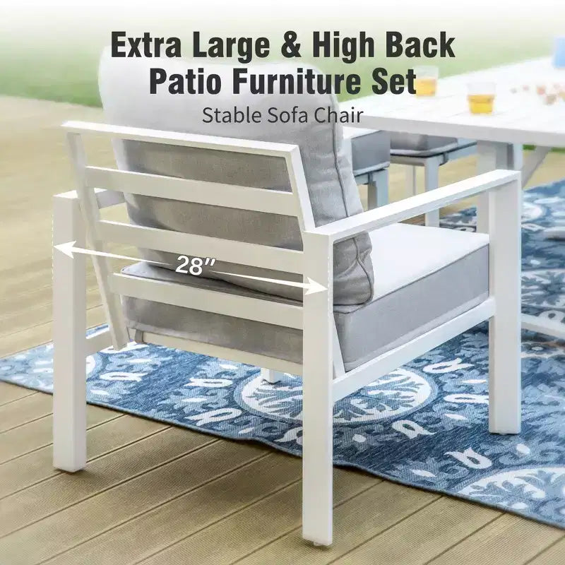 Captiva Designs – Ensemble de mobilier de jardin 6 pièces en aluminium avec foyer et pouf