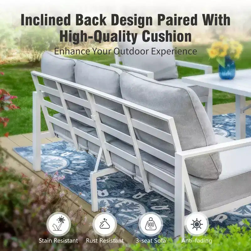 Captiva Designs – Ensemble de mobilier de jardin 6 pièces en aluminium avec foyer et pouf