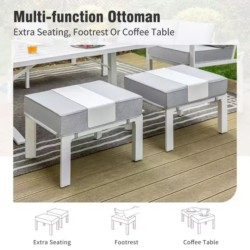 Captiva Designs – Ensemble de mobilier de jardin 6 pièces en aluminium avec foyer et pouf