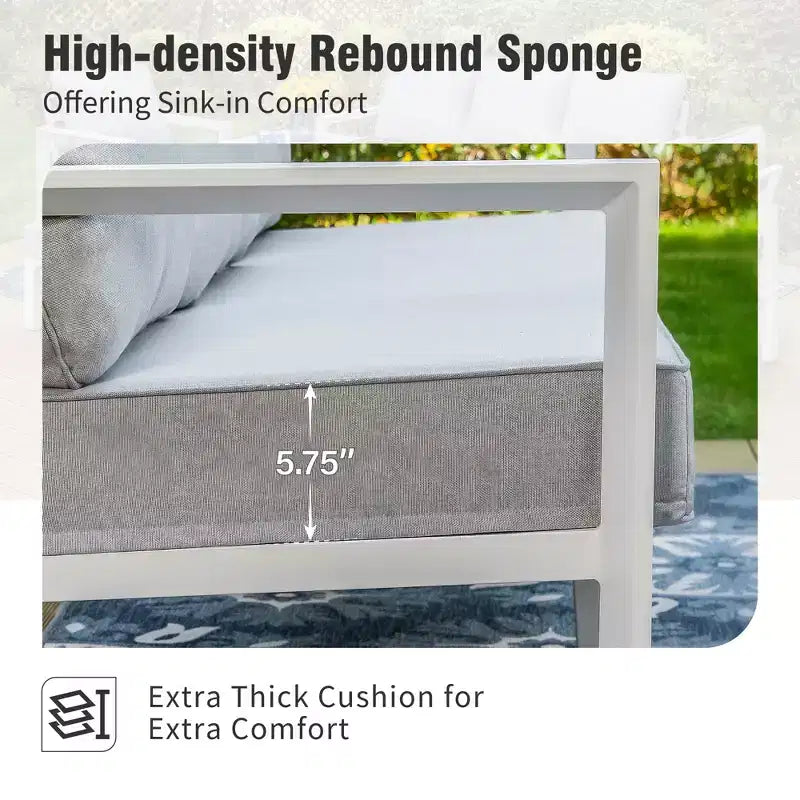 Captiva Designs – Ensemble de mobilier de jardin 6 pièces en aluminium avec foyer et pouf