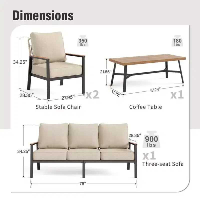 Captiva Designs – Ensemble de conversation de patio 4 pièces en corde tressée pour extérieur avec fauteuils, pour piscine, jardin et cour arrière