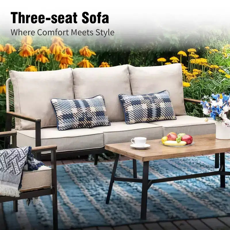 Captiva Designs – Ensemble de conversation de patio 4 pièces en corde tressée pour extérieur avec fauteuils, pour piscine, jardin et cour arrière