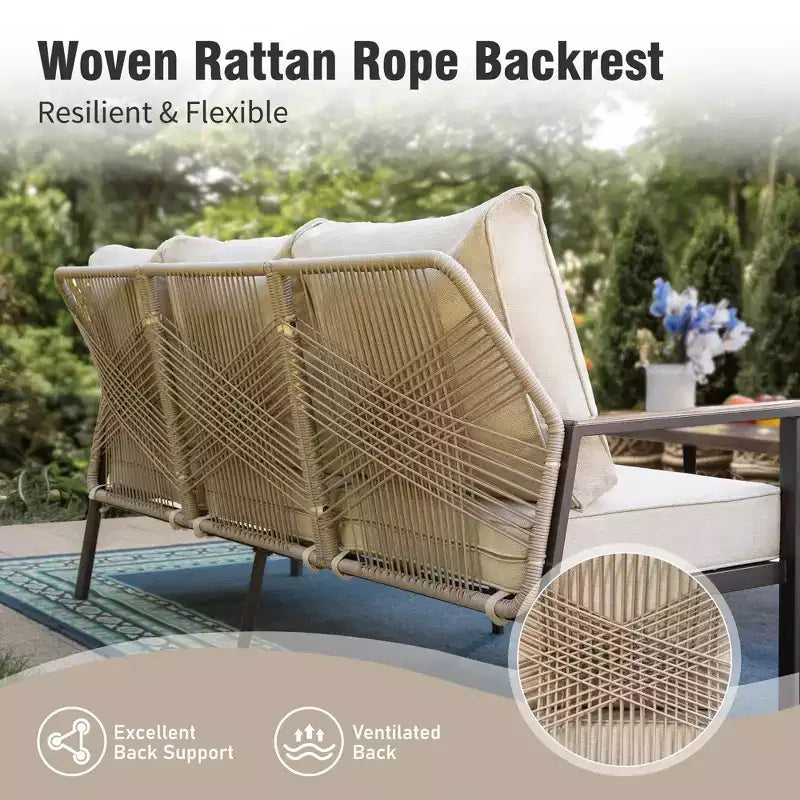 Captiva Designs – Ensemble de conversation de patio 4 pièces en corde tressée pour extérieur avec fauteuils, pour piscine, jardin et cour arrière